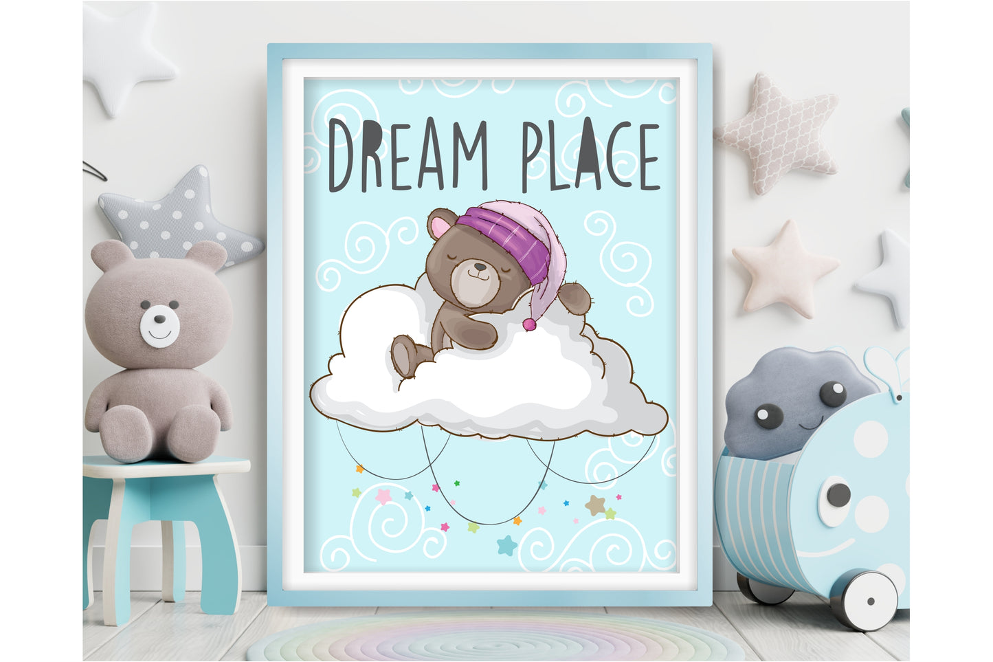 Wall Art Print for Boys Room. Sleappy Baby Bear.