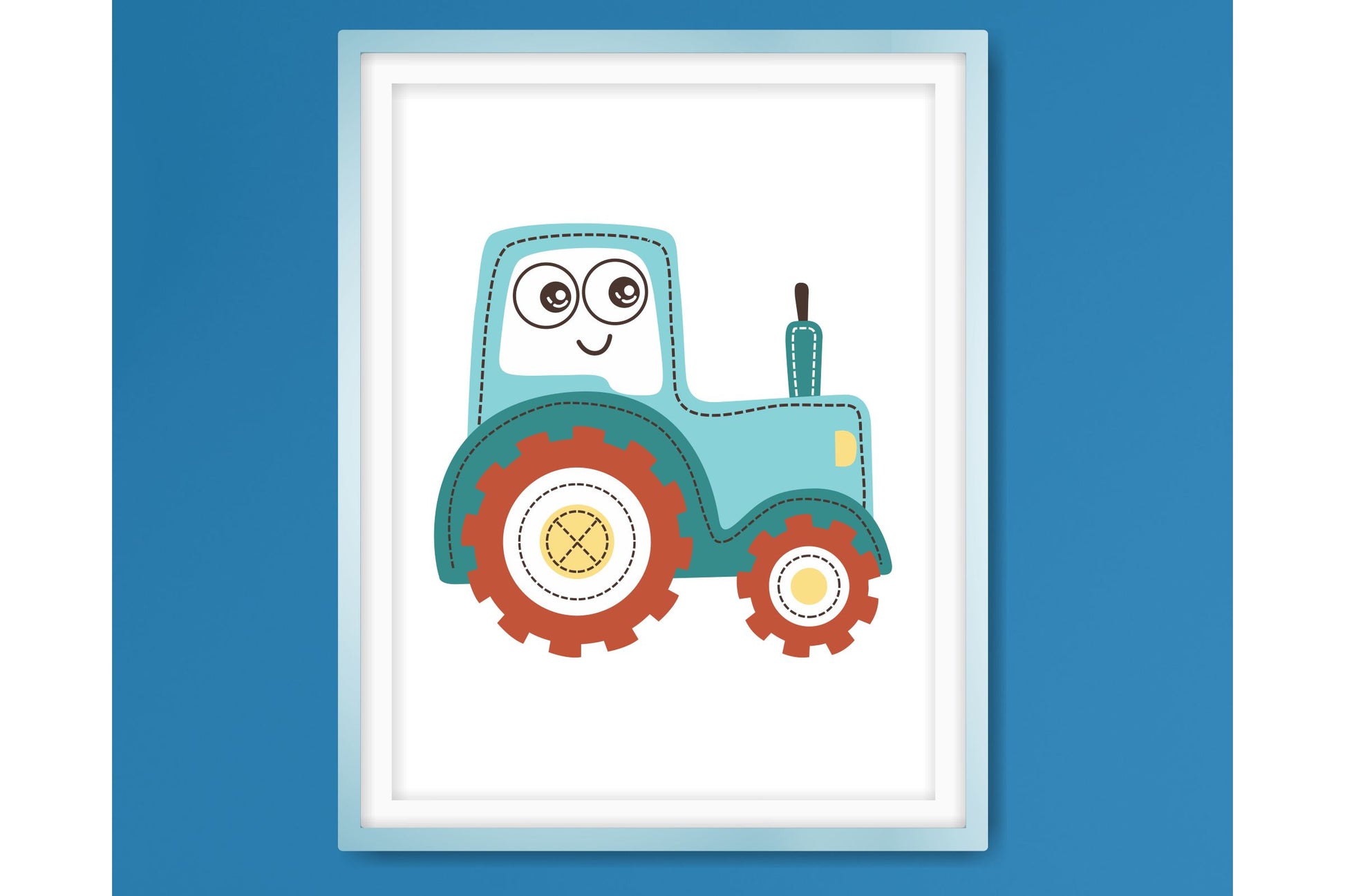 Wall Art Print for Boys Room. Cartoon tractor.