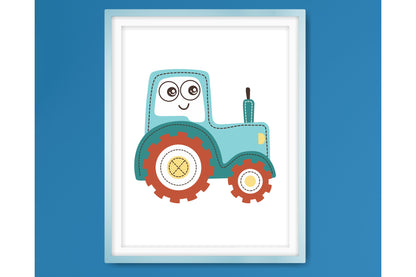 Wall Art Print for Boys Room. Cartoon tractor.