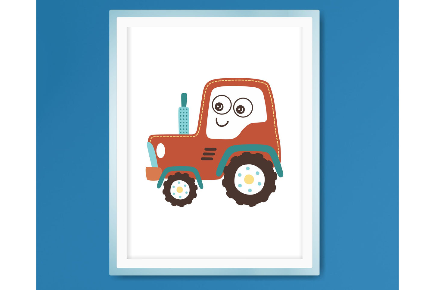 Wall Art Print for Boys Room. Cartoon Farm tractor.