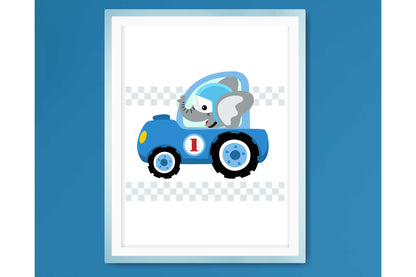 Wall Art Prints For Boys Room. Cartoon racing cars. Set of three prints Size A4 #031