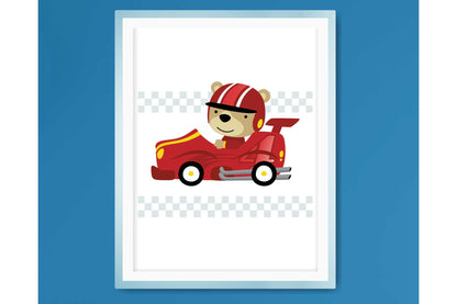 Wall Art Prints For Boys Room. Cartoon racing cars. Set of three prints Size A4 #031