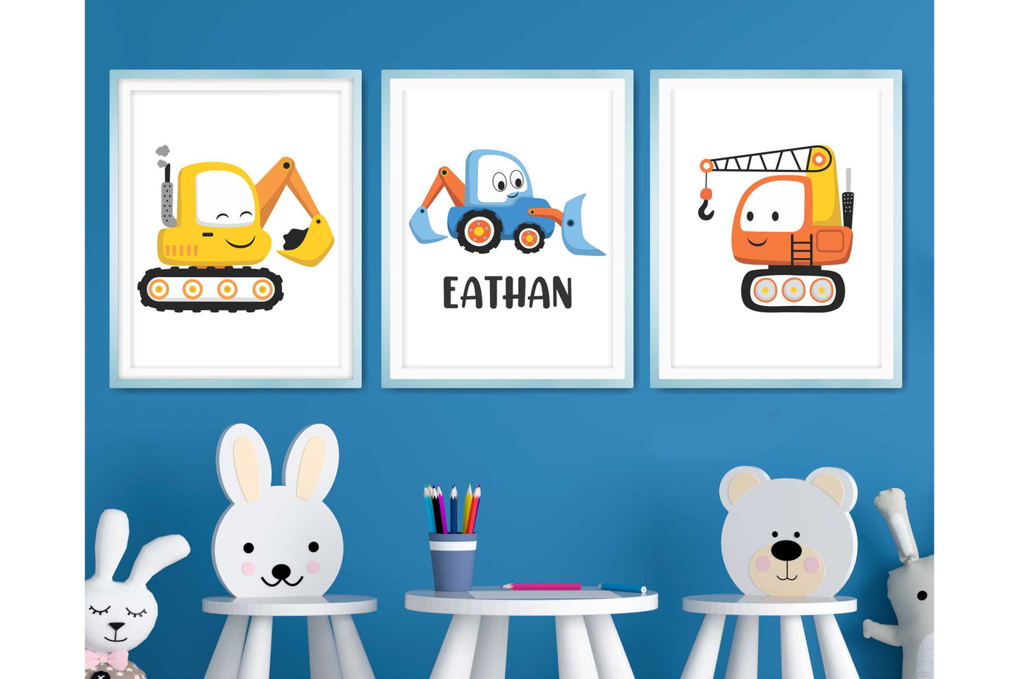 Wall Art Print for Boys Room. Heavy Construction Vehicles.