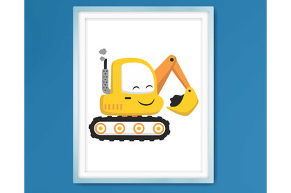 Wall Art Print for Boys Room. Heavy Construction Vehicles.