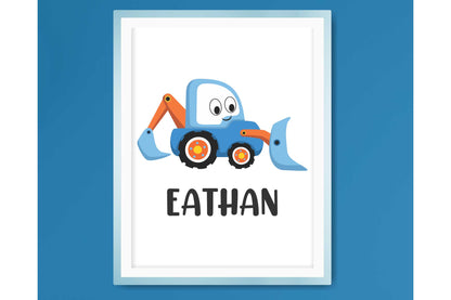 Wall Art Print for Boys Room. Heavy Construction Vehicles.