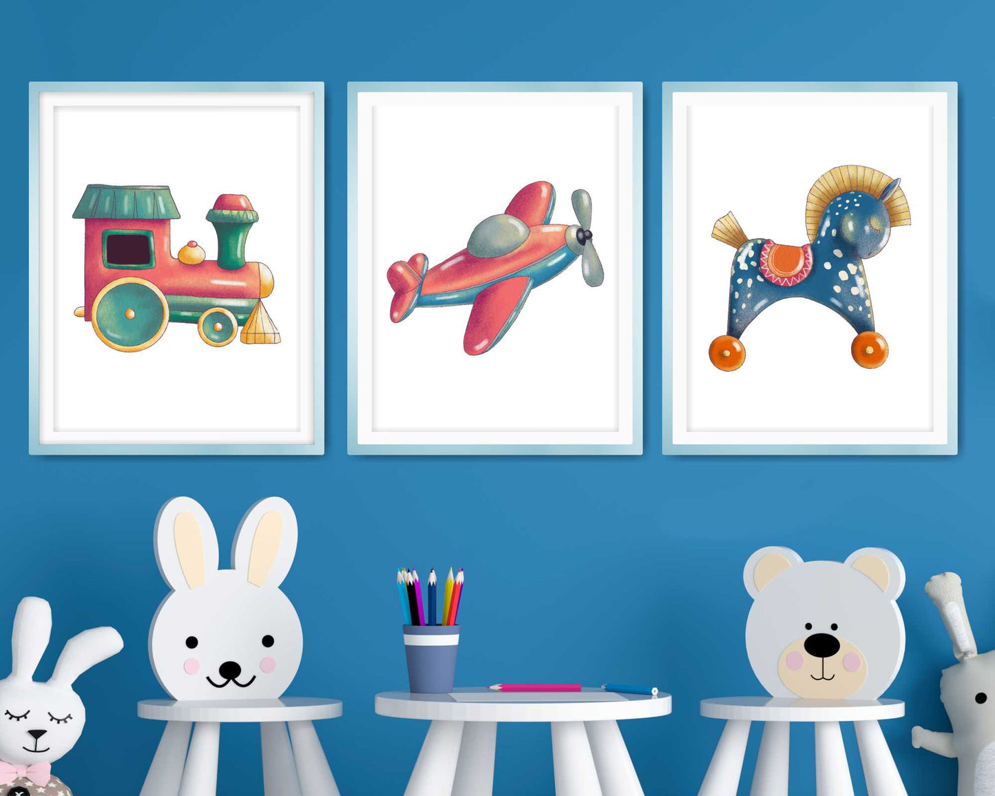 Wall Art Print for Boys Room. colourfful Vintage Toys.