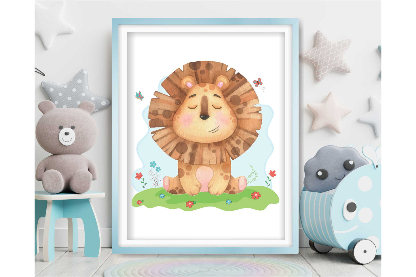 Wall Art Print for Boys Cartoon Lion