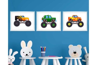 Wall Art Print for Boys Room Monster Trucks