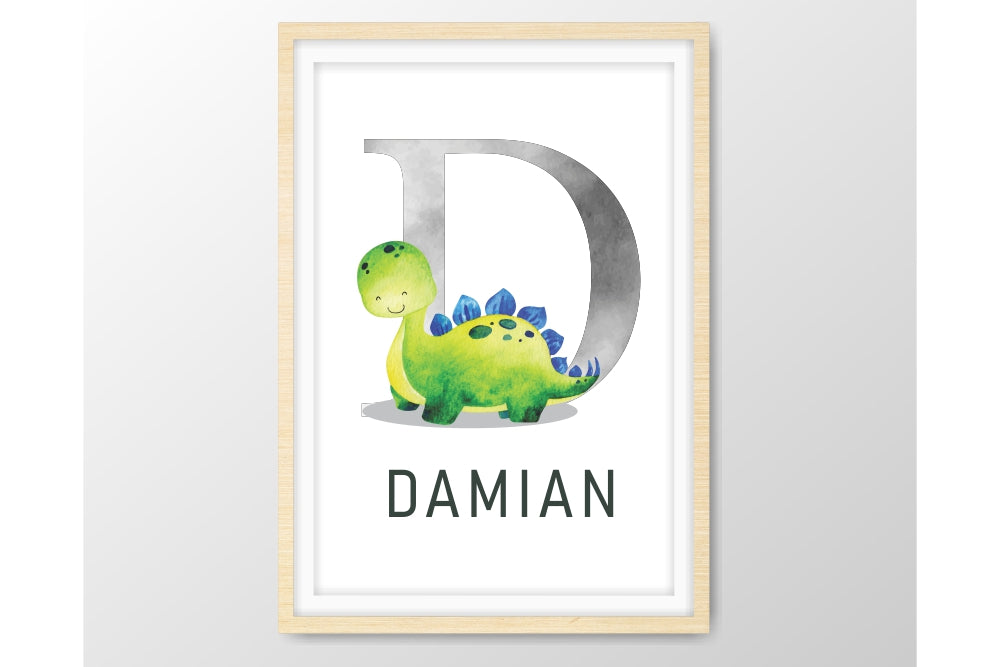 Prints for Boys Room. Dino Cartoon with monogram and name..