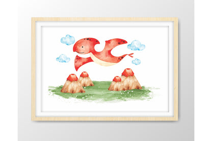 Prints for Boys Room. Dino Cartoon.