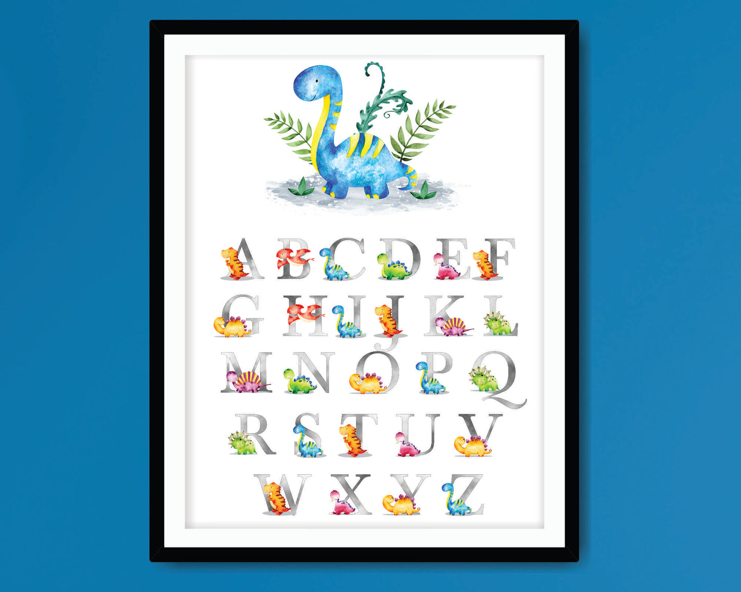 Prints for Boys Room. Cartoon Dino alphabet .