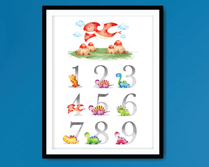 Prints for Boys Room. Cartoon Dino numbers.