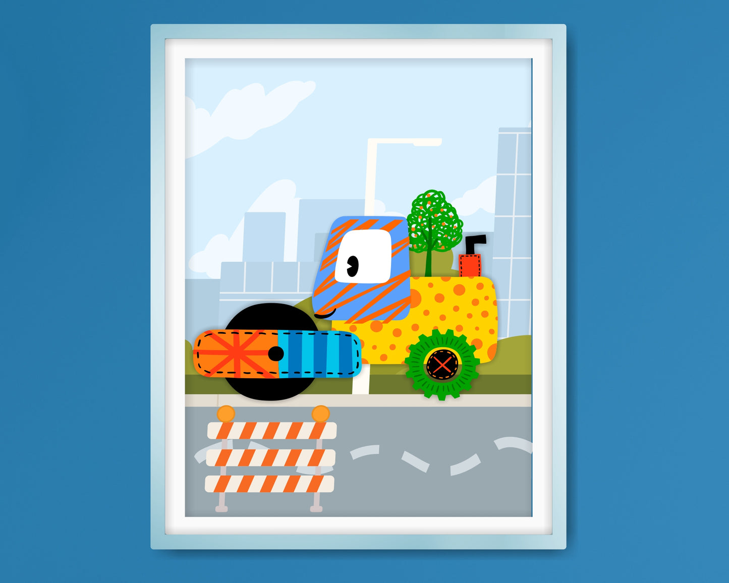 Wall Art Prints For Boys Room. Funny Colourfull Cartoon Trucks