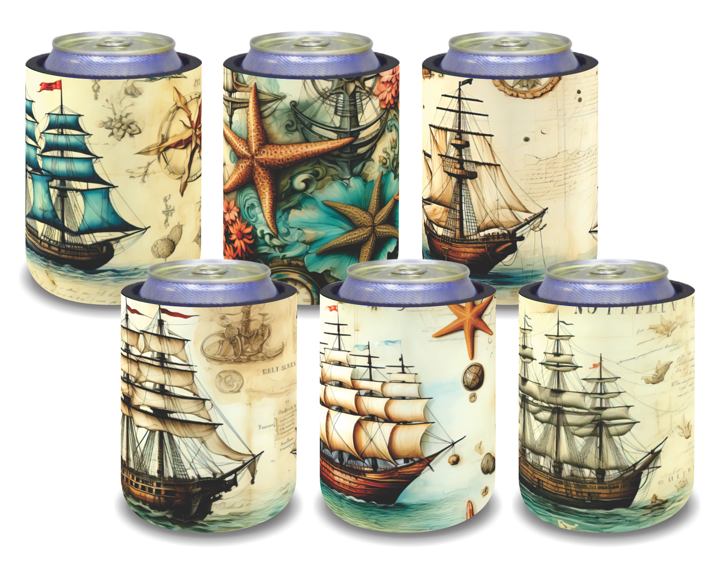 Stubby Holders for home. Set of 6. Full colour stubby holders. Vintage sail ships. #068