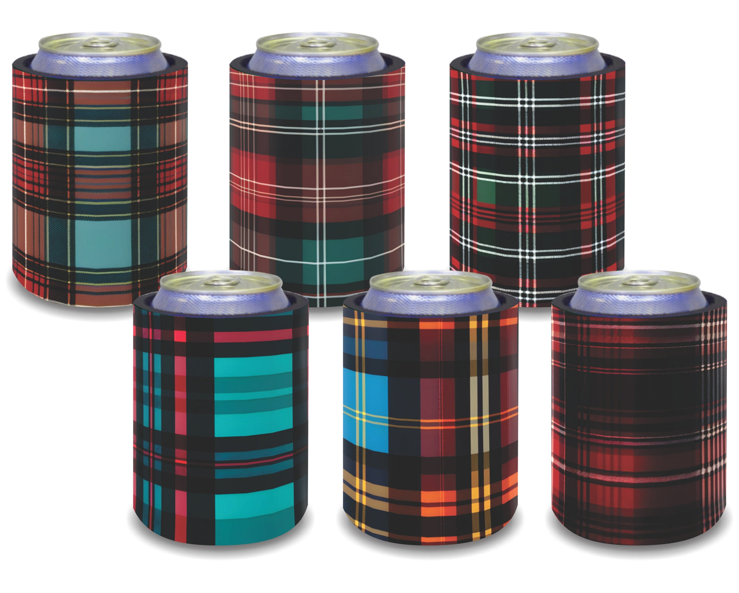 Stubby Holders for home. Set of 6. Full colour stubby holders. Scotish tarttan designs. #037