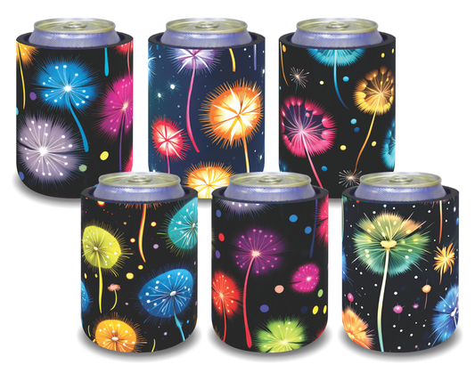 Stubby Holders for home. Set of 6. Full colour stubby holders. Electric dandelions. #111