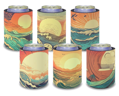 Stubby Holders for home. Set of 6. Full colour stubby holders. Retro Ocean design #032