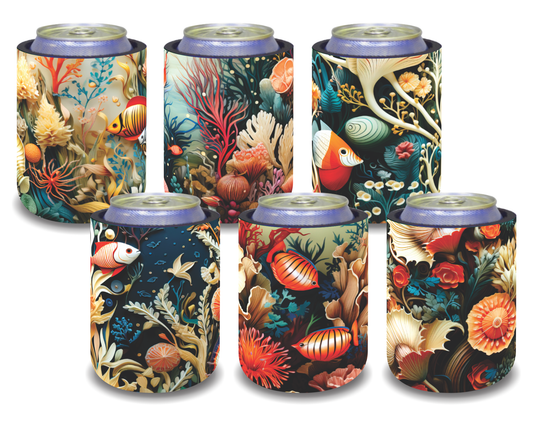 Stubby Holders for home. Set of 6. Full colour stubby holders. Under the sea. #067