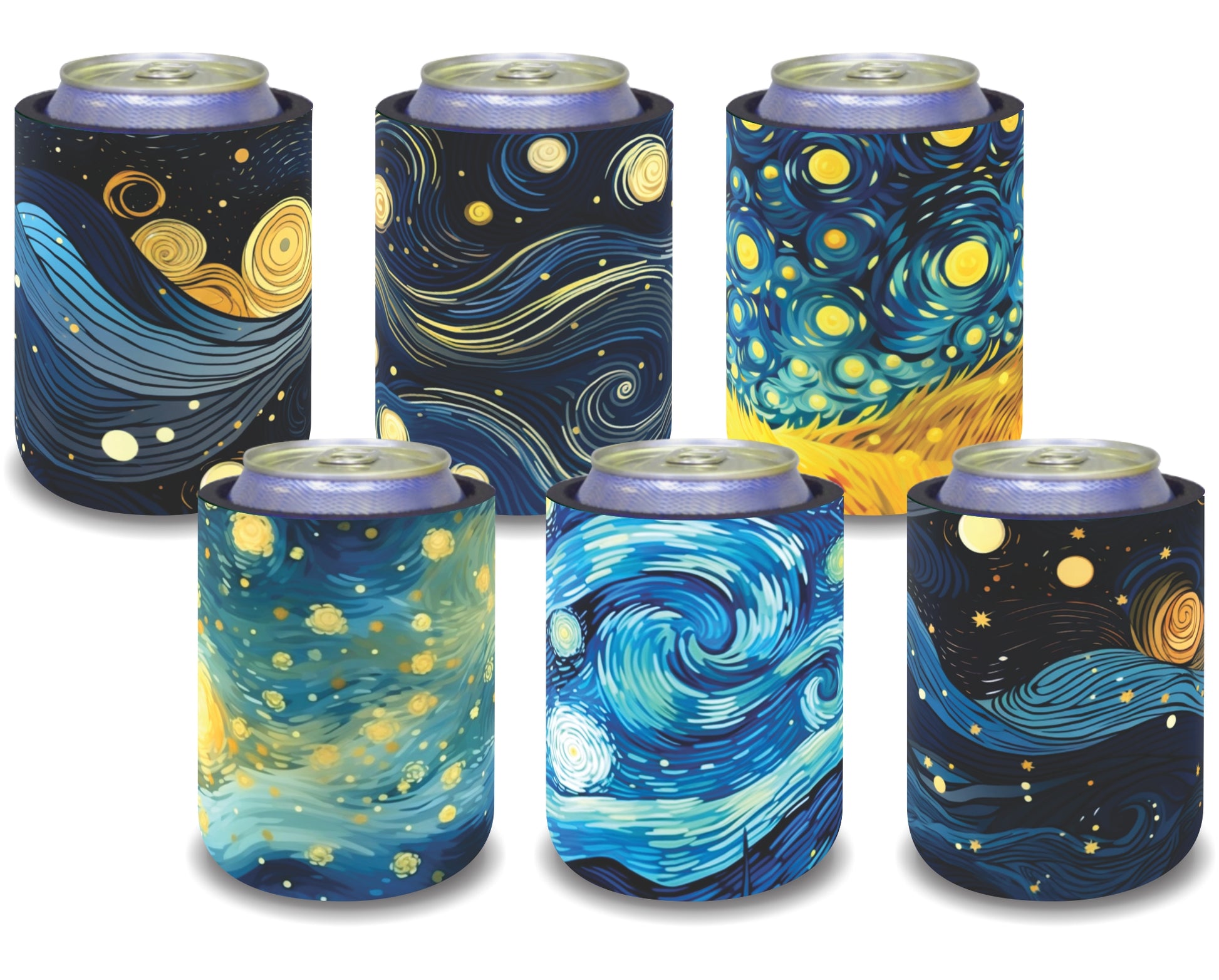 Stubby Holders for home. Set of 6. Full colour stubby holders. Starry night designs.