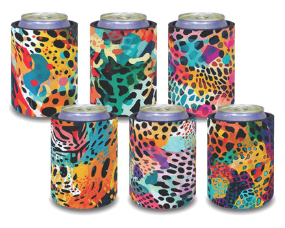 Stubby Holders for home. Set of 6. Full colour stubby holders. Coloured Leopard Skin. #040