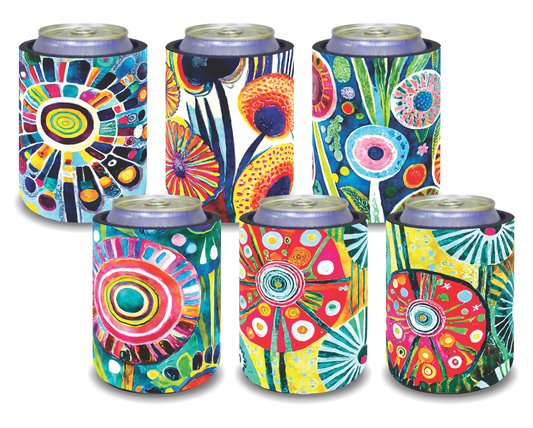 Stubby Holders for home. Set of 6. Full colour stubby holders. Abstract floral design. #120