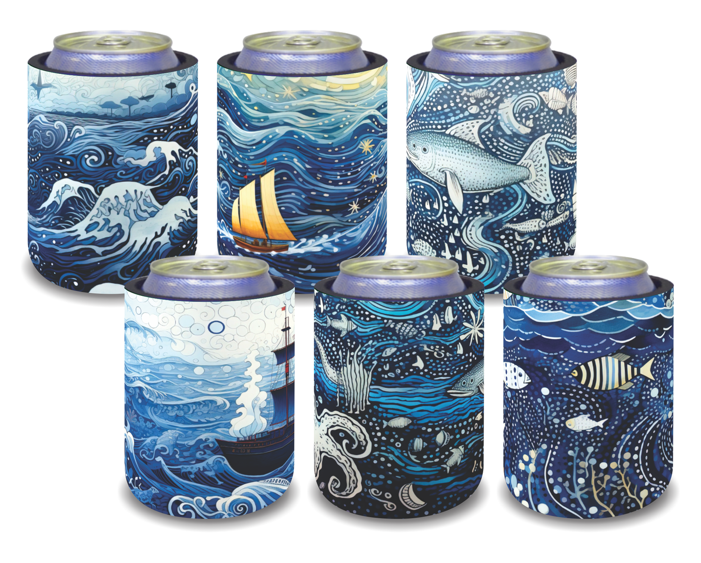 Stubby Holders for home. Set of 6. Full colour stubby holders. Under the sea. #091