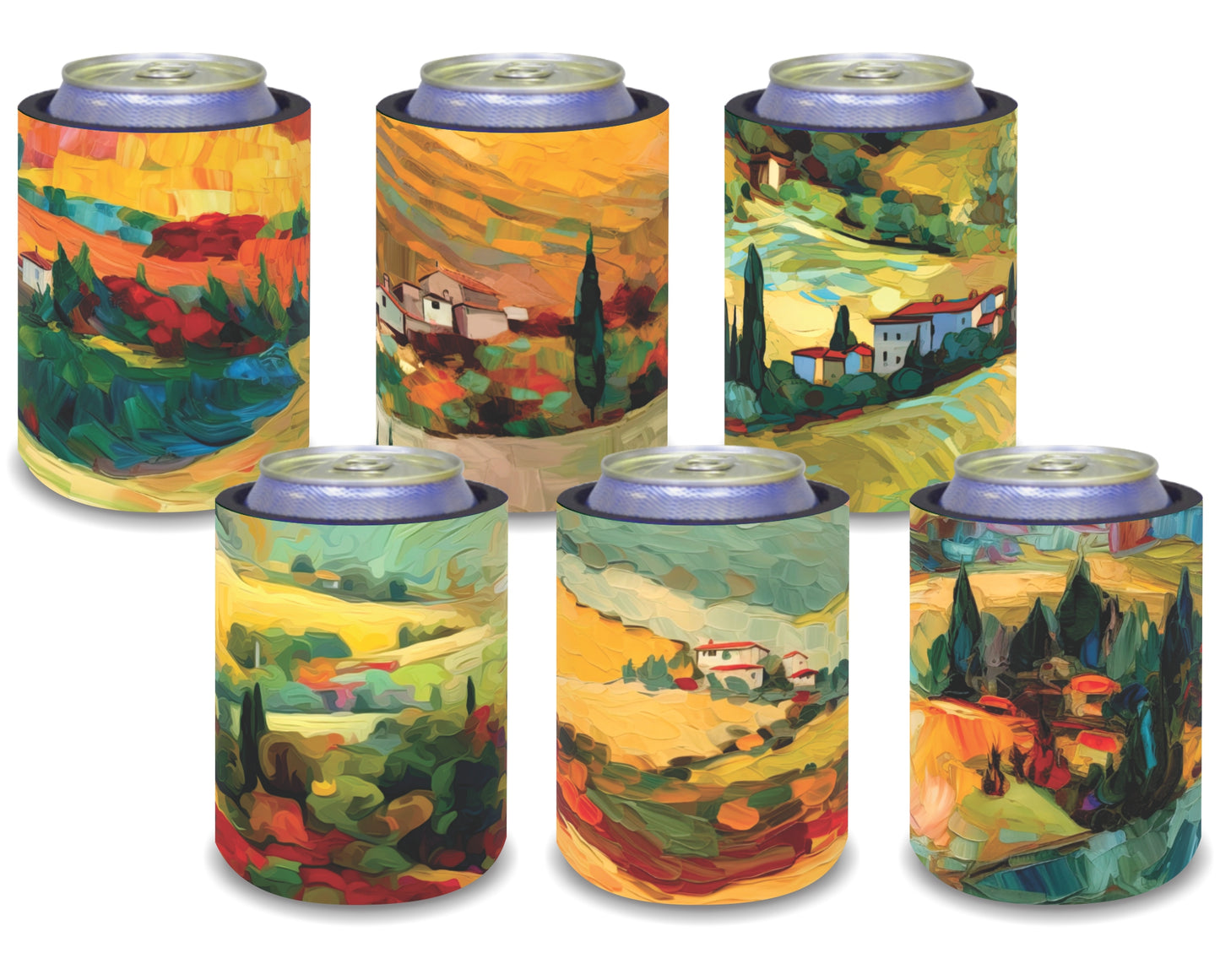 Stubby Holders for home. Set of 6. Full colour stubby holders. Italian Tuscany Designs. #039