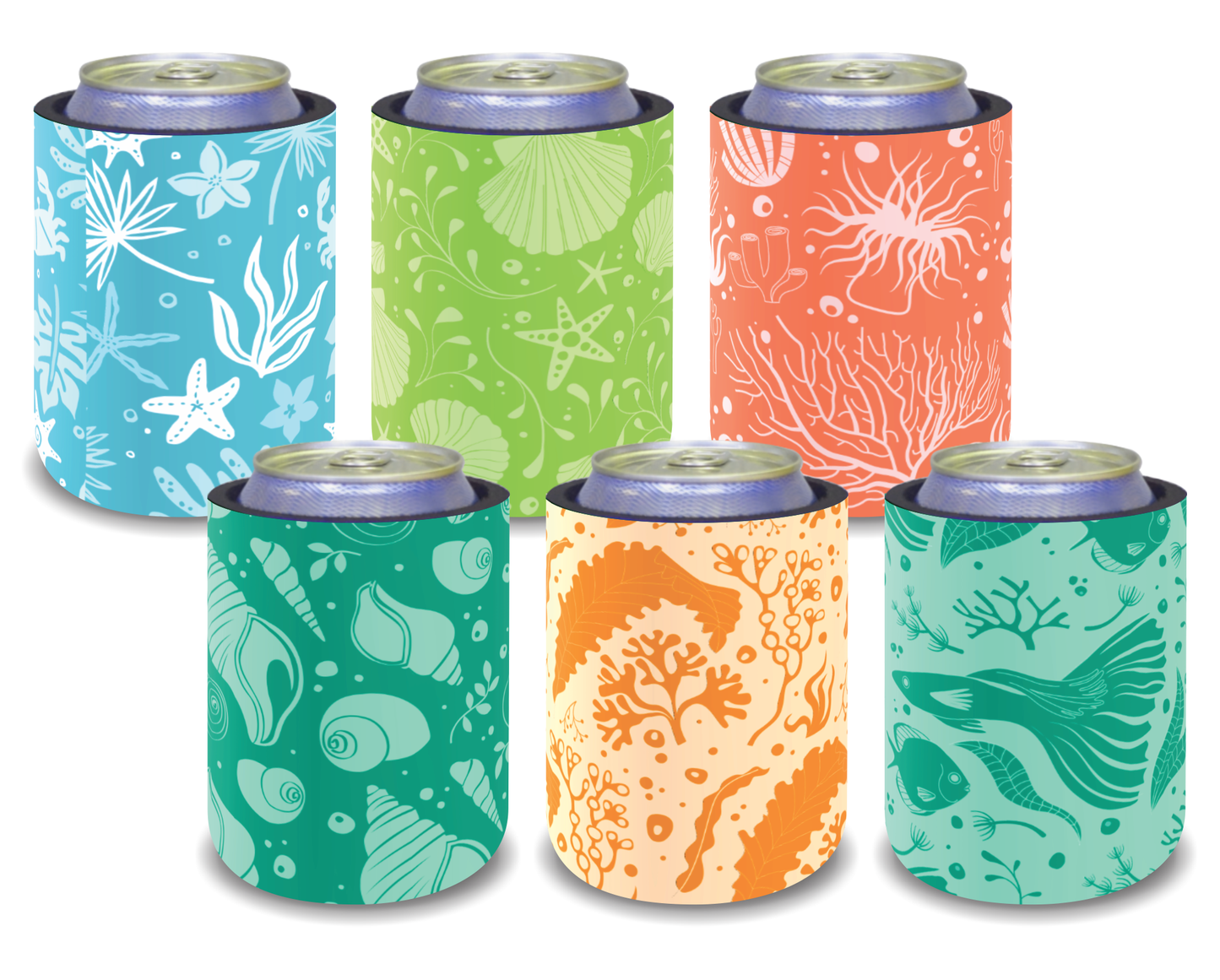 Stubby Holders for home. Set of 6. Full colour stubby holders. Under the sea. #122