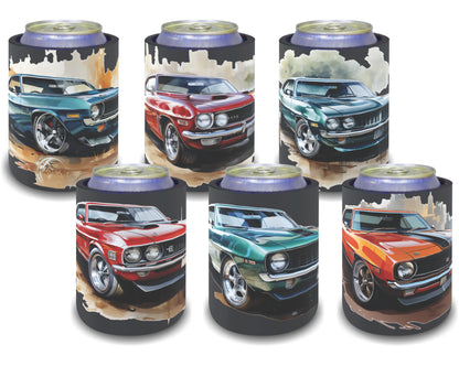 Stubby Holders for home. Set of 6. Full colour stubby holders. Muscle cars. #043