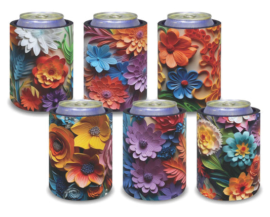 #020 Stubby Holders for home. Set of 6. Full colour stubby holders. Floral AI 3D designs.