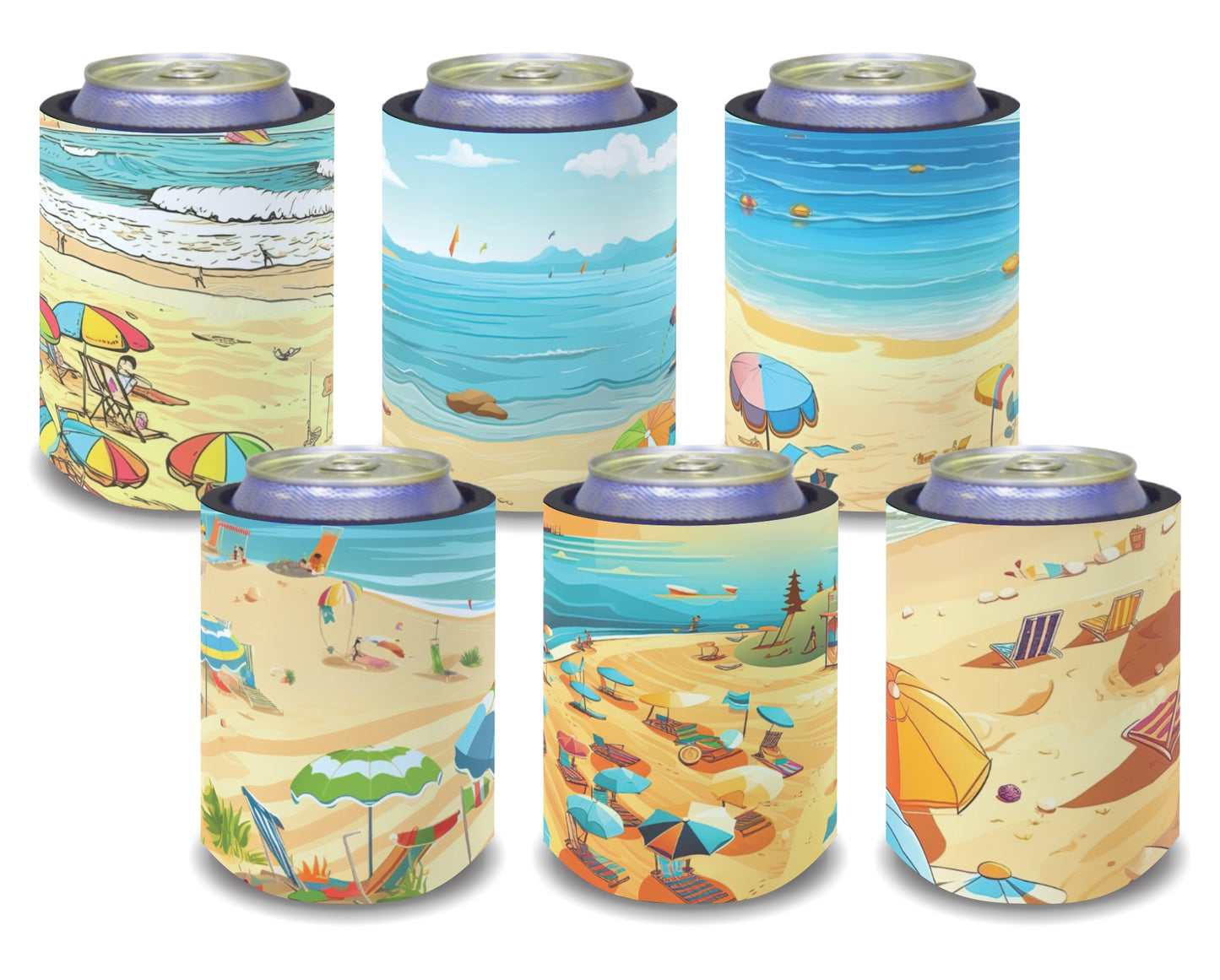 Stubby Holders for home. Set of 6. Full colour stubby holders. Retro Ocean design #033