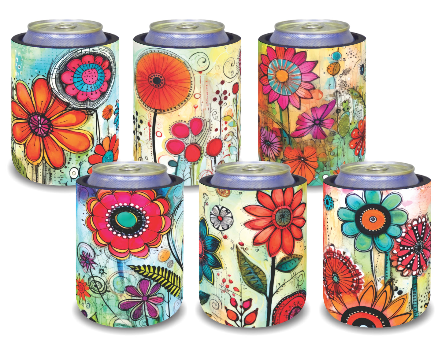 #106 Stubby Holders for home. Set of 2. Full colour stubby holders. Colourful floral designs.