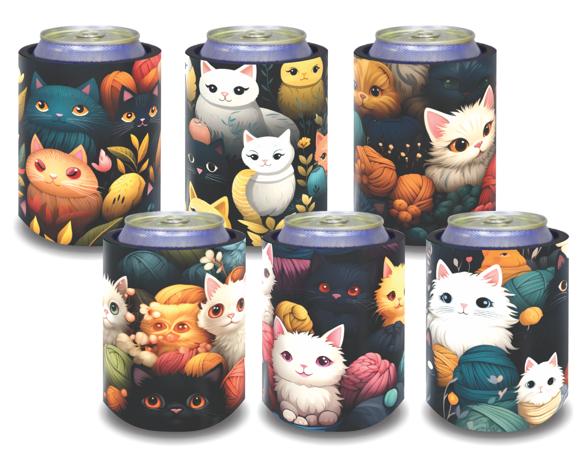 Stubby Holders for home. Set of 6. Full colour stubby holders. Cute Cats.