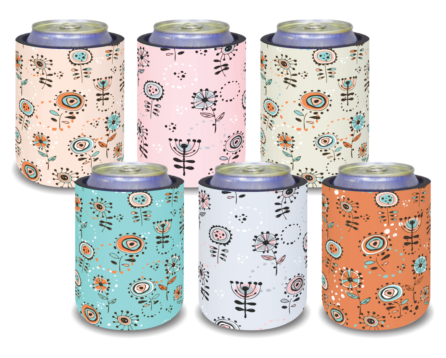 Stubby Holders for home. Set of 6. Full colour stubby holders.Abstract floral design. #123