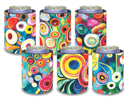 Stubby Holders for home. Set of 6. Full colour stubby holders. Abstract floral designs. #121