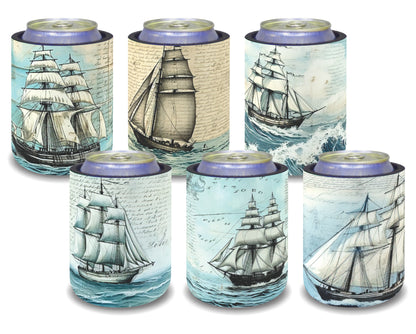 Stubby Holders for home. Set of 6. Full colour stubby holders. Vintage sail ships. #089