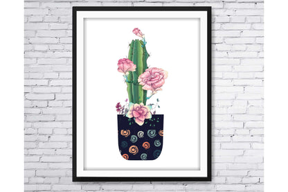 Set of 3 Prints. Floral and tropical floral wall art prints. Cactus. Size A4. #CACT035