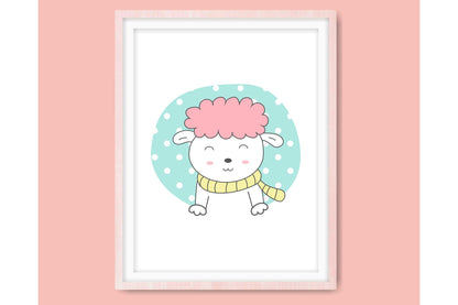 Wall Art for Girls Room. Cartoon Baby Animals. Set of 3 A4 prints. #001