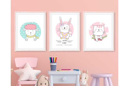 Wall Art Prints For Girls Room. Cartoon Baby Animals