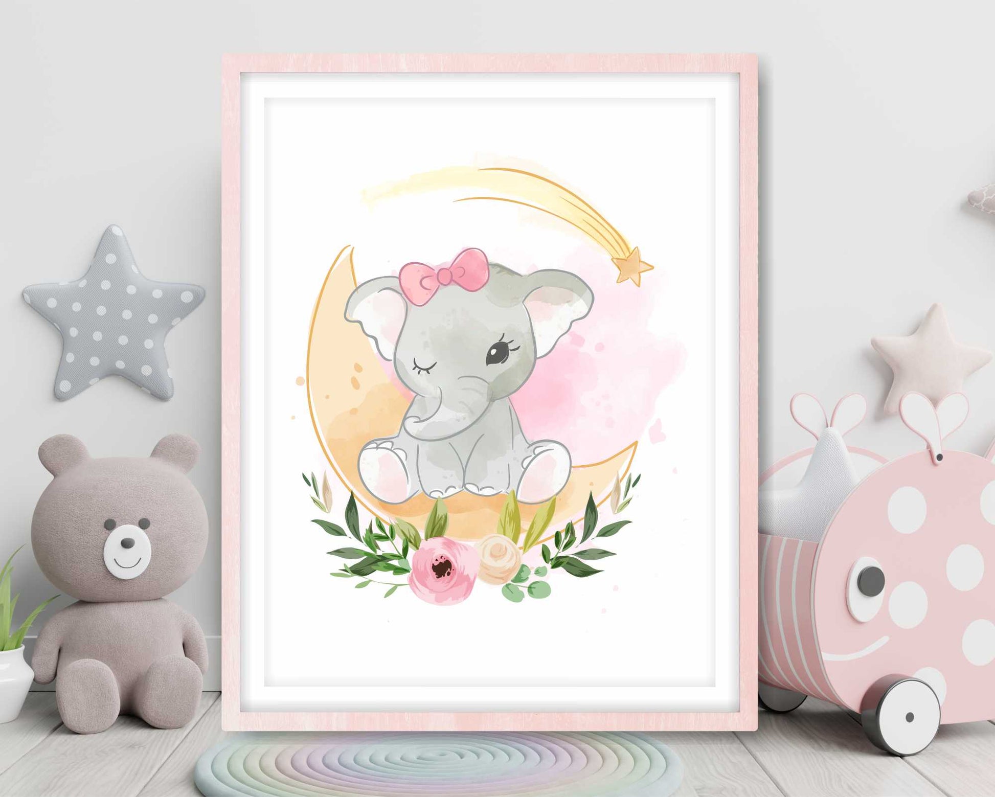 Wall Art Prints for Girls Room.  Elephant Baby Girl.