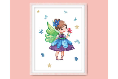 Wall Art Prints for Girls Room. Colourfull Fairy Drawings. Set of three A4 prints. #027