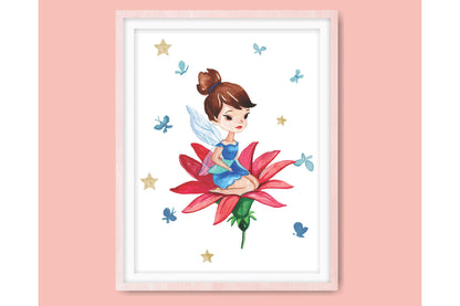 Wall Art Prints for Girls Room. Colourfull Fairy Drawings. Set of three A4 prints. #027