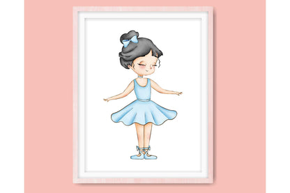 Wall Art Prints for Girls Room. Set of three cute litle ballerinas prints. A4 prints. #037