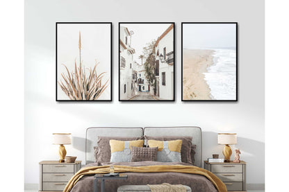 Pastel Sandy Colours Wall Art. Coastal scene. Sleappy coastal willage.Serene beach scene. Set of 3 prints. A4 Size. #007