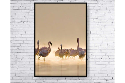 Pastel Sandy Colours Wall Art. Coastal scene. Flamingos on the sandy beach.Serene beach scene. Set of 3 prints. A4 Size. #008