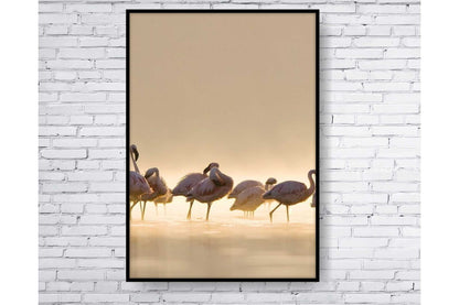 Pastel Sandy Colours Wall Art. Coastal scene. Flamingos on the sandy beach.Serene beach scene. Set of 3 prints. A4 Size. #008