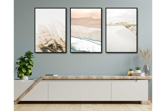 Pastel Sandy Colours Wall Art. Coastal scene. Serene beach scene. Set of 3 prints. A4 Size. #012