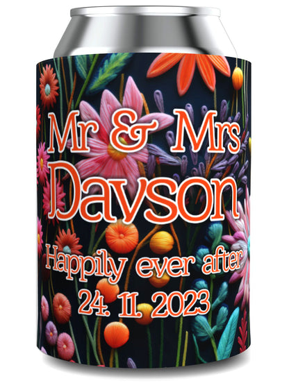 Full Colour Floral Wedding Stubby Holder / Can Cooler - Quantity of 20 - Design 16