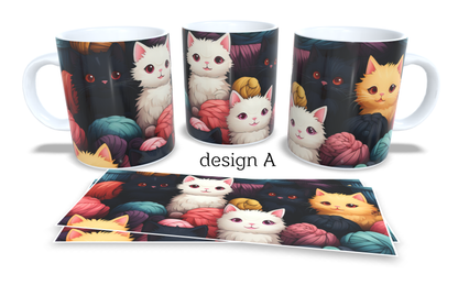 #065 Colourfull Coffee and Tea Mug. Coffee Cup. Tea Mug. Cute cats design. Full colour sublimated