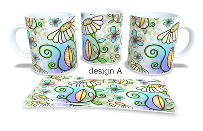 #017 Colourfull Coffee and Tea Mug. Coffee Cup. Tea Mug. Abstract floral design. Full colour sublimated